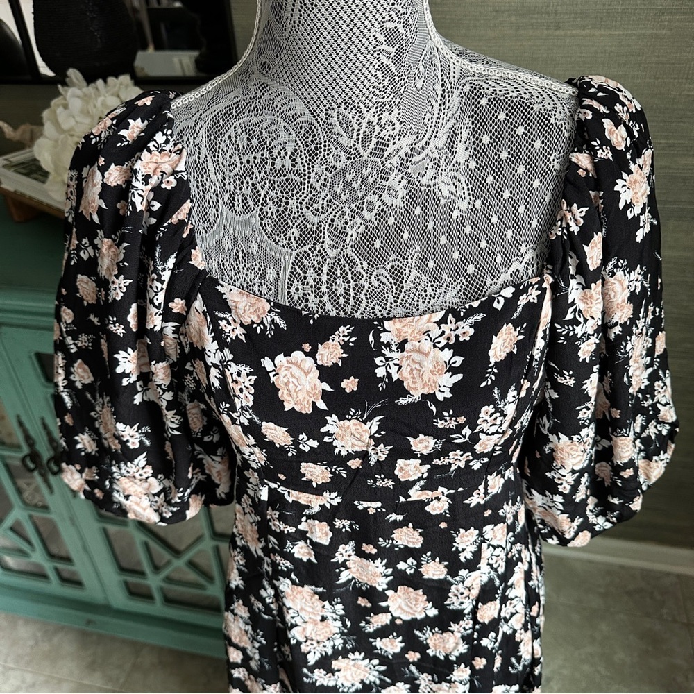 River Island Black Floral Puff Sleeve Maxi Dress,Square Neck Cottagecore Size 10 - Picture 4 of 16